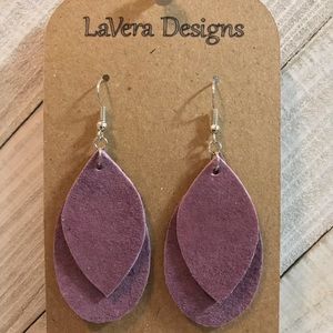 Purple Genuine Leather Earrings